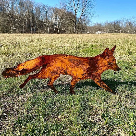 Rustic metal fox garden decoration